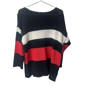 Chaps Pull‎ Over Red White Blue Size XL Sweater 3/4 Sleeve Striped Nautical City